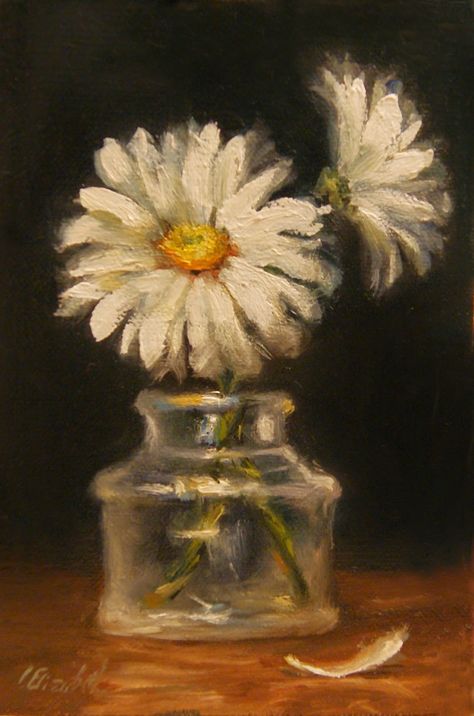 Daisy Flower Oil Painting, Daisy Oil Painting, Carolina Elizabeth Art, Acrylic Still Life Paintings, Daisy Paintings, Art Ideas Painting Canvases, Oil Painting App, Daisy Painting, Painting Canvases