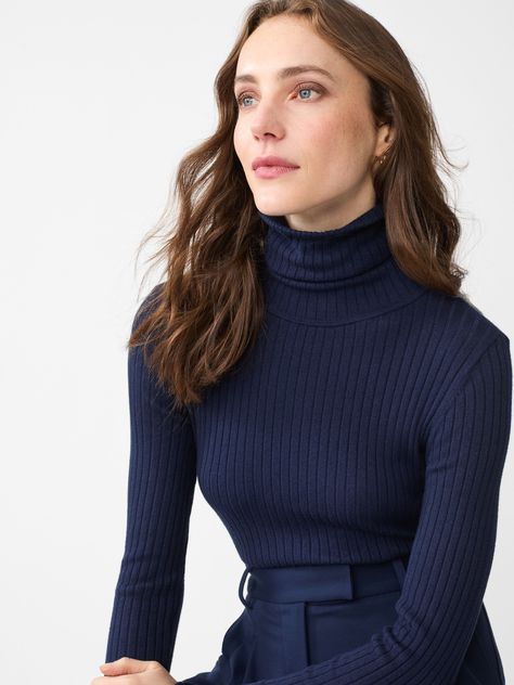 Navy Solid Arlette Turtleneck | Women's Sweaters  | J.McLaughlin Blue Turtle Neck Outfit, Mock Neck Outfit, Turtle Neck Outfit Women, Turtle Neck Women, Navy Turtleneck, Blue Turtle, 2024 Goals, Turtleneck Outfit, J Mclaughlin