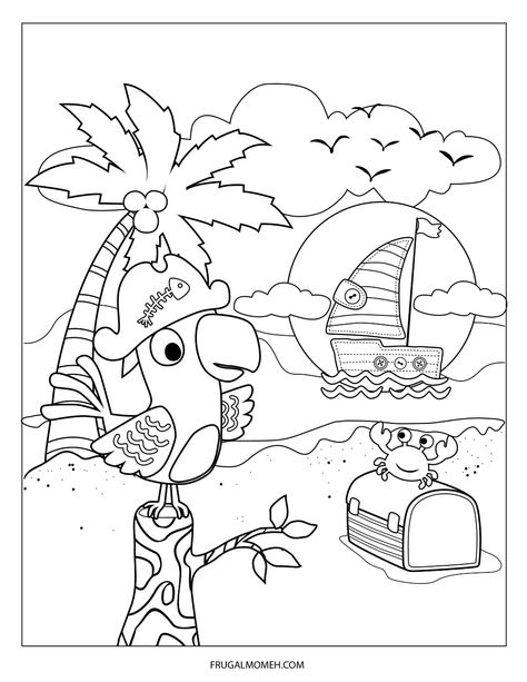 FREE Printable Pirate Colouring Pages for Kids - Frugal Mom Eh! Pirate Crafts For Kids, Pirate Activities For Kids, Pirate Tracing, Treasure Island Coloring Pages, Pirate Printables Free Templates, Pirate Coloring Pages Free Printable, Pirate Colouring Pages, Pirate Ship Coloring Page, Pirate Curriculum Preschool