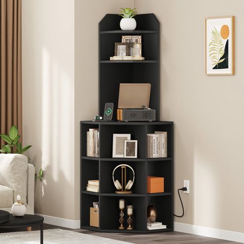 Wade Logan® Anastasaos 3-Tier Corner Bookcase Cabinet with 8 Cubbies, Wooden Cube Storage Organizer, Modern Bookshelf Units | Wayfair Corner Shelving Unit, Corner Storage Shelves, Corner Bookshelf, Corner Storage Cabinet, Display Bookcase, Corner Bookshelves, Storage Cubes, Modern Bookshelf, Office Bookcase