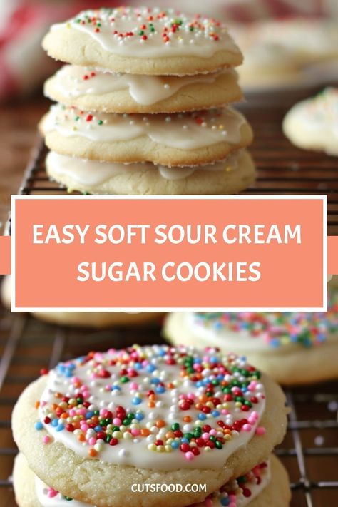 Easy Soft Sour Cream Sugar Cookies. These pillowy soft cookies are infused with the tangy richness of sour cream, creating a texture that’s both tender and irresistible. Whether you’re baking for a special occasion or simply craving a sweet treat, these cookies are sure to Home Made Cookies Recipe, Sour Cream Cookies, Soft Sugar Cookie Recipe, Sour Cream Sugar Cookies, Soft Peanut Butter Cookies, Cake Calories, Sugar Cookie Recipe Easy, Soft Cookies, Family Baking