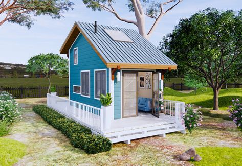 Tiny Guest House, Small House Blueprints, Tiny Container House, Beautiful Small Homes, Hut House, Open Concept Layout, Tiny Cabins, Tiny House Floor Plans, Tiny House Cabin