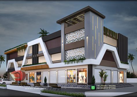 Clubhouse Elevation Design, Commercial And Residential Elevation, G+1 Commercial Building Elevation, 2 Storey Commercial Building Exterior, Mall Elevation Design, Commercial Building Exterior Facades, Multi Level Parking, Complex Elevation, Landscape Terrace