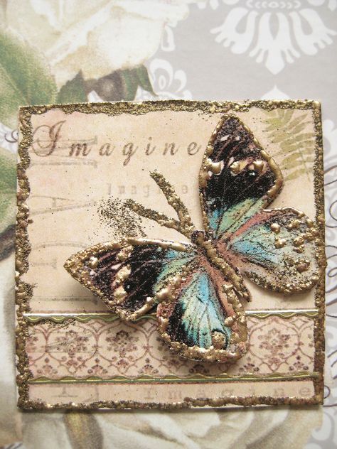 Twinchies Ideas, Book Page Crafts, Atc Cards, Butterfly Crafts, Candy Cards, Butterfly Cards, Fabric Book, Mixed Media Art Journaling, Scrapbook Embellishments