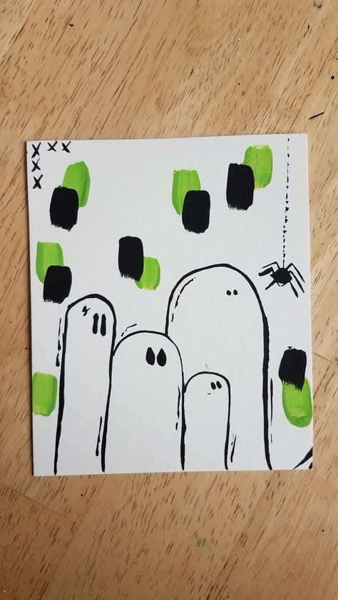 I made Halloween cards this year! Easy DIY! Acrylic paint on card stock with a glossy finish! #halloween #cards #diy Happy Halloween Cards Diy, Diy Fall Cards Handmade, Diy Halloween Cards For Kids, Diy Halloween Cards Handmade, Halloween Envelope Art, Cute Halloween Cards Diy, Halloween Cards Handmade Ideas For Kids, Simple Halloween Cards, Diy Halloween Cards Ideas