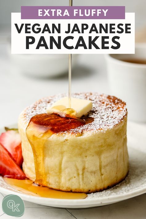 Learn how to make Fluffy Japanese Pancakes from scratch right in your own kitchen! This version is eggless, dairy free and so fun to make. #veganrecipes #pancakes #japaneserecipes #breakfastideas Vegan Japanese, Japanese Pancake, Pancakes From Scratch, Breakfast Party, Vegan Pancakes, Mango Salsa, Vegan Sweets, Vegan Foods, Vegan Breakfast Recipes