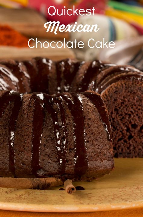 We start this easy Mexican Chocolate Cake with a cake-mix, so you'll have a sweet and spicy cake in no time! This quick cake recipe will become your go to for parties and potlucks because it's unique, simple, and umm... CHOCOLATE! Mexican Chocolate Cake Recipe, Mexican Chocolate Cake Easy, Mexican Bundt Cake, Mexican Hot Chocolate Cake Recipe, Recipe Using Chocolate Cake Mix, Mexican Cake Recipes, Mexican Chocolate Cake, Hot Chocolate Cake Recipe, Bundt Cake Mix