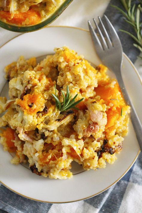 Butternut Squash Cauliflower, Cauliflower Quinoa, Meringue Pies, Quinoa Bake, Quinoa Healthy, Baked Cauliflower, Veggie Bowl, Roasted Butternut, Roasted Butternut Squash