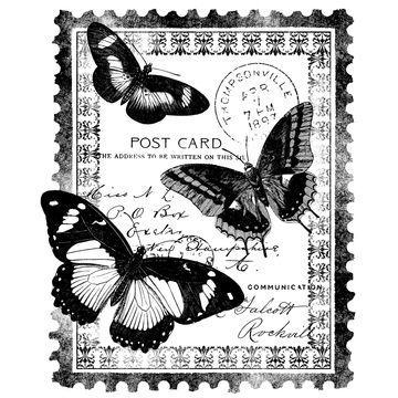 MAGENTA-Cling Rubber Stamps. These stamps feature high-density cushion with a smooth layer that clings to your acrylic blocks. The images are crisp and precise so your projects turn out great every time! This package contains Papillon Postcard: one 3-3/4x3 inch stamp. Imported. Etiquette Vintage, Foto Transfer, Images Kawaii, Images Vintage, Digi Stamps, Printable Image, Vintage Printables, Decoupage Paper, Post Card