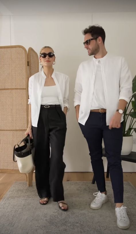 Wide Leg Pants Outfit Work, Black Couple Outfits, Mens Pants Fashion Casual, Clothes Encounters, Black And White Couples, Black White Outfit, Cute Outfits With Jeans, Casual Outfit Inspiration, Stylish Work Attire