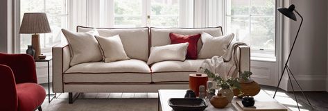 Ex Display Contemporary Sofa Design, Beds Uk, Sofa Uk, Bespoke Sofas, Beautiful Sofas, Contemporary Luxury, Contemporary Sofa, Upholstered Ottoman, Contrast Piping