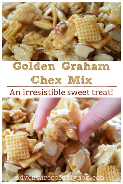 Golden Graham Chex Mix - A Sweet and Sticky Irresistible Treat Chex Mix And Golden Graham, Graham Cereal Treats, Chex Cereal Recipes Sweets, Golden Graham Recipes, Sticky Chex Mix Recipe, Golden Graham Treats, Chex Mix Recipes Sweet, Chex Snack Mix, Chex Recipes