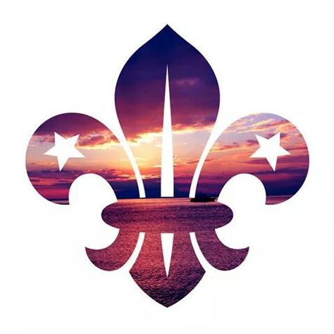 Fleur de lis - sunset Scout Quotes, Fleur De Lis With Wings Tattoo, Fluer De Lis Meaning Symbols, Fluer De Lis Art, Fluer De Lis Stencil, Boy Scout Badges, Boy Scouts Eagle, Camping Cards, Eagle Scouts