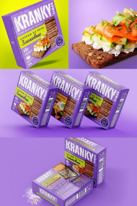 Strategy, brand platform, design and naming for a new brand of rye crisps Kranky Times! Breakfast Packaging, Fresh Logo Design, Food Package Design, Pet Packaging, Chocolate Bar Labels, Glass Shelves Decor, Biscuits Packaging, Food Illustration Design, Mochi Ice