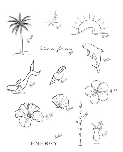 Small Covering Tattoos, Summer Holiday Inspired Tattoos, Cali Inspired Tattoos, Cool Beach Tattoos, Simple Island Tattoo, Beachy Finger Tattoos, Dainty Vacation Tattoos, Beachy Patchwork Tattoo, March Flash Tattoos