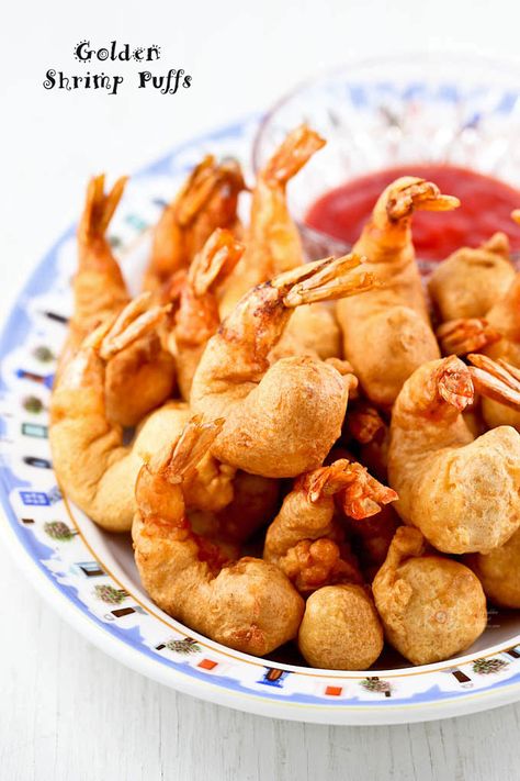 Shrimp Puffs, Shrimp Fritters, Shrimp Dishes, Fried Shrimp, Sweet Chili Sauce, Sweet Chili, Fried Food, Chili Sauce, Asian Dishes