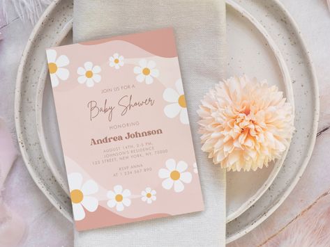 Boho Retro Daisy Floral Earthy Neutral Baby Shower Invitation | Peach Beige Cream Hippie Bohemian 60s 70s Floral Flowers Baby Shower Invite by lovelyvibezzzzz on Etsy Summer Baby Shower Invitations, Daisy Baby Shower, Wildflower Baby Shower, Gender Neutral Baby Shower Invitations, Boho Baby Shower Invitations, Summer Baby Shower, Colorful Nail, Retro Daisy, Floral Baby Shower Invitations