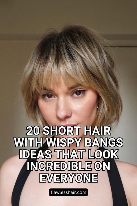 Choppy Bob With Bangs Short Choppy Fringe, Styling A Bob With Bangs, Choppy Bob Bangs, Messy Bangs Short Hair, Short Blonde Hair With Bangs Round Face, Wispy Bangs Round Face Glasses, Short Haircut With Wispy Bangs, Short Hair Styles With Bangs Easy, Messy Bob With Fringe