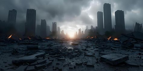 A city is destroyed by fire and the sky is dark and cloudy generative ai image | Premium AI-generated image Aftermath Aesthetic, Ruined City, Free Business Card Mockup, Flyer Maker, Business Card Maker, Card Banner, Poster Maker, Poster Invitation, Video Background