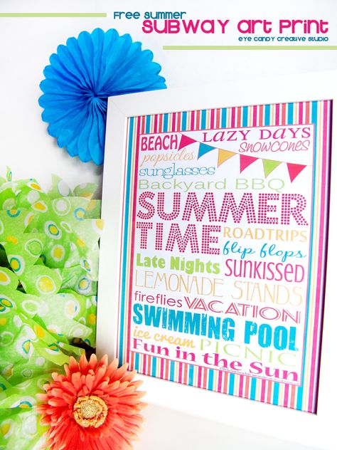 FREE Summer Subway Art @eyecandycreate #summer #freesummerart #subwayart #summersubwayart #freebie Summer Subway Art, Subway Art Printables, Summer Backyard, Free Printable Art, Subway Art, Free Summer, Happy Summer, Summer Art, Summer Crafts