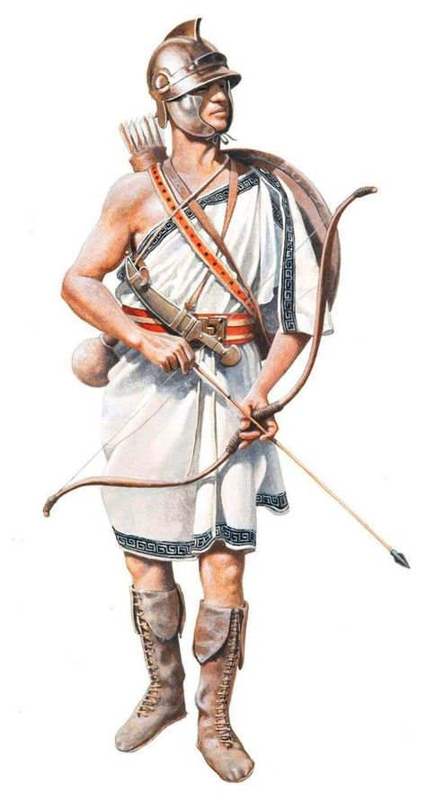 Cretan Archer Athenian Warrior, Greek Archer, Greek Warriors, Imperial Rome, Greek Soldier, Punic Wars, Warriors Illustration, Historical Warriors, Light Infantry