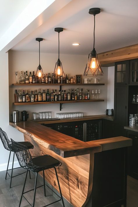 Some Thoughts On Basement Makeovers – Everyday Inspo Modern Farmhouse Bar Area, Pub Inspired Basement, Diy Basement Apartment Ideas, Rustic Modern Basement Ideas, Basement Bar Flooring, Cozy Basement Decor, Basement Lounge Ideas Bar Areas, Bar Makeover Basement, Small Dry Bar Ideas Basement