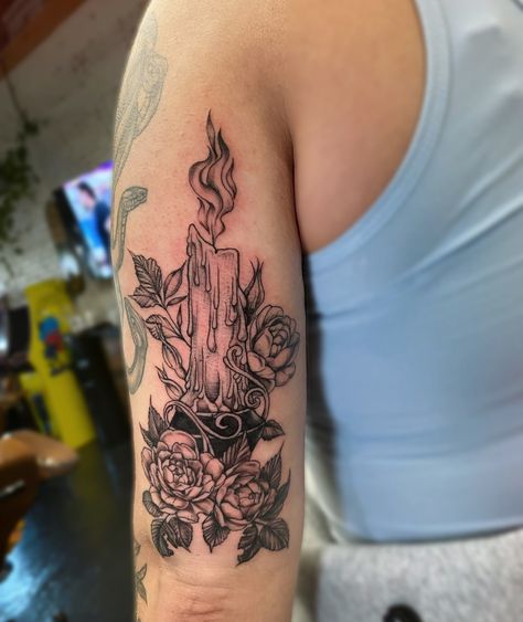 Dark Witchy vibes for her gothic botanical sleeve we have been working on 🕸️🥀🦇 • I am booking for September and October! I only have a couple of weekends left in both months, so get in where you can! • • • Artist: @erinsanchez_tattoos Shop: @cultivatedink • • • • • • • • #botanicaltattoo #botanicaltattoos #botanicaltattooartist #witchytattoo #witchytattoos #creepytattoo #blackworktattoo #candletattoo #candlework #girlytattoo #girlytattoos #girlswhotattoo #ladytattooers #ladytattooist #fema... Witchy Arm Tattoos For Women, Witchy Arm Tattoo, Spooky Arm Tattoos For Women, Witchy Arm Sleeve Tattoo, Spooky Botanical Tattoo, Candle Tattoo, Creepy Tattoos, Botanical Tattoo, Girly Tattoos