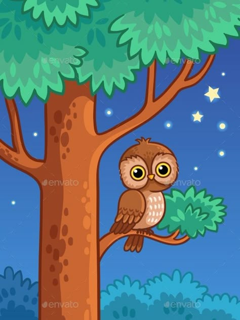 Owl at Night Sit on a Tree Branch #Night, #Owl, #Sit, #Branch Branch Drawing Simple, Birds On Tree Drawing, Tree Branch Drawing, Cartoon Bird Drawing, Owl At Night, Hope Tree, Bird Drawing For Kids, Branch Drawing, Cartoon Trees