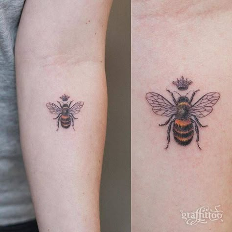 Queen bee tattoo on the left inner forearm. Queen Bee Tattoo, Honey Bee Tattoo, Bee Tattoos, Forearm Tattoo Quotes, Outer Forearm Tattoo, Bumble Bee Tattoo, Queen Tattoo, Inner Forearm, Forearm Tattoo Women