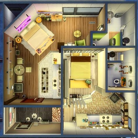 Sims 4 910 Medina Studios, Sims 4 Apartment Ideas, Sims 4 Apartment, Sims 4 Studio, Sims Builds, Sims 4 Houses, Studio Apartment, Apartment Ideas, The Sims 4