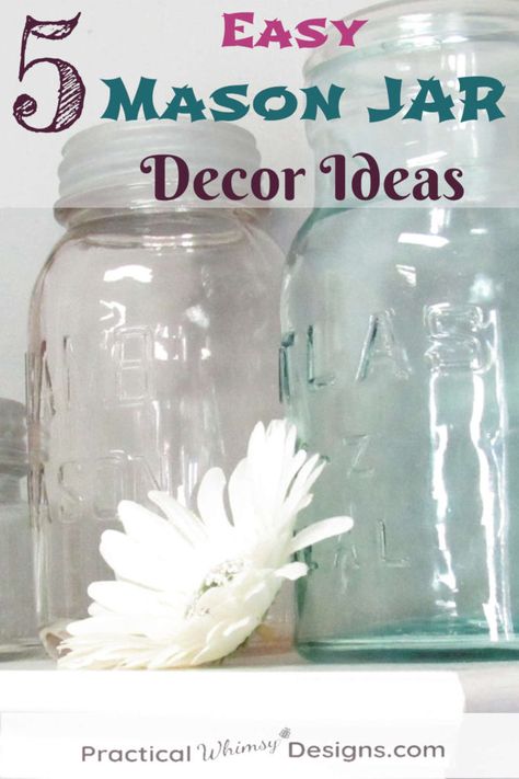 Mason jars are so easy to add to your decor. Add them to your home decor with these easy tips. #farmhousedecor #masonjardecor #diyhomedecorating Blue Canning Jars Decor, Mason Jar Decorating Ideas, Decorating With Mason Jars, Mason Jar Decor Ideas, Mason Jar Wall Decor, Fixer Upper Diy, Large Mason Jars, Colored Mason Jars, Mason Jar Decor