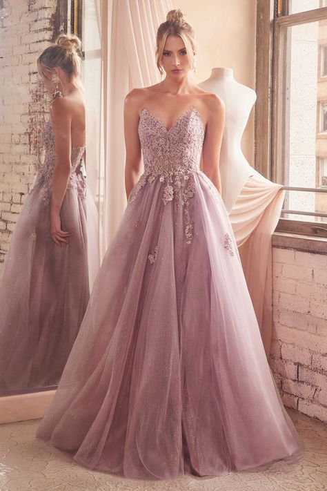 Strapless Tulle Dress, Cinderella Divine, Dusty Mauve, Prom Long, Prom Ball Gown, Strapless Corset, Floral Gown, Strapless Gown, Tulle Gown