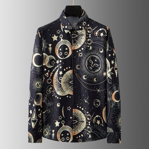 Trendy Spring and Autumn Abstract Universe Starry Sky Business Leisure Wrinkle resistant, Ironless, Celestial Outfit, Outfit Male, Formal Shirt Dress, Business Casual Shirts, Streetwear Tops, Bamboo Fiber, Simple Shirts, Business Casual Men, Loose Shirts