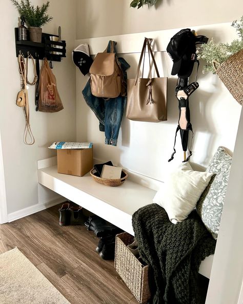 Swipe for real life —-> Keeping a space clutter-free, especially when it’s the epicenter of everyday chaos can be a tough one. Whether it’s a hallway, a mudroom, or that designated drop zone, life has a funny way of filling it up with stuff—mail, Amazon returns, 😅 kids’ backpacks, purses, jackets, keys, pet leashes, your partners endless array of hats and shoes. It’s like a daily battle against the tide of clutter. I can almost guarantee my space doesn’t look like this all the time, which is... Drop Zone, Pet Leashes, My Space, Clutter Free, Kids Backpacks, For Real, Hallway, Real Life, Backpacks