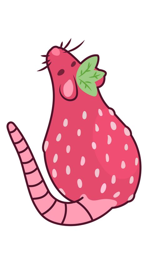 Is it a new kind of strawberry, or some rat has eaten too many strawberries at one time? Nobody knows for sure. But what we do know is that this animal is safe, has no diseases, and is not scary at... Cute Rat Sticker, Rat Wallpapers, Strawberry Animals, Rat Sticker, Strawberry Mouse, Animal Eating, Strawberry Drawing, Red Rat, Fruits Drawing