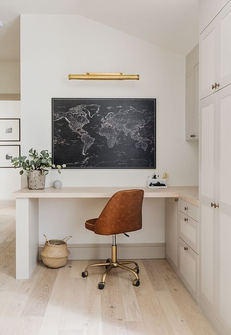 Jenna Sue, French Oak Flooring, Corner Office, Office Nook, Small Home Office, Built In Desk, Home Office Space, Hudson Valley Lighting, Office Inspiration