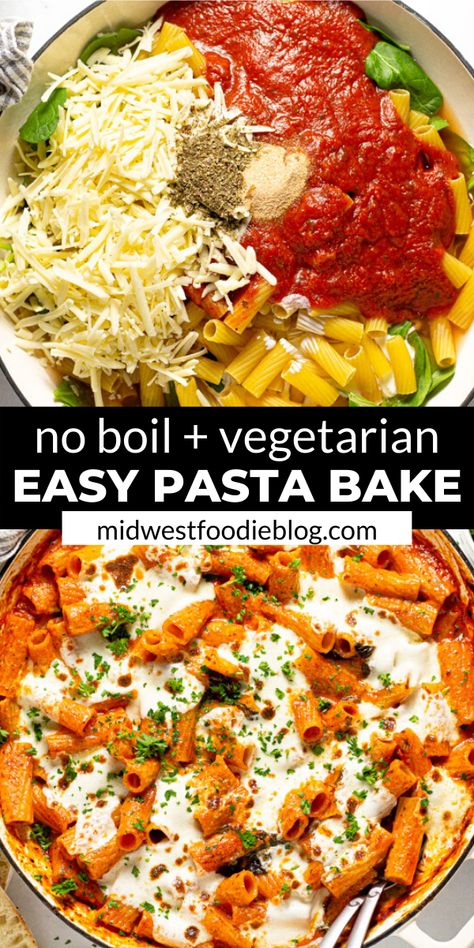 Dry Pasta Bake, Pasta Bake No Cheese, One Pan Pasta Recipes Oven, Pasta Cooked In Oven, Baked Vegetarian Pasta Recipes, How To Cook Pasta In The Oven, Easy One Pan Pasta Recipes, Cooking Pasta In Oven, Cook Pasta In Oven