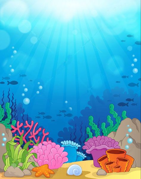 Under The Sea Background, Underwater Cartoon, Ocean Background, Shark Themed Birthday Party, Quiet Book Templates, Ocean Underwater, Sea Illustration, Underwater Theme, Underwater Scene