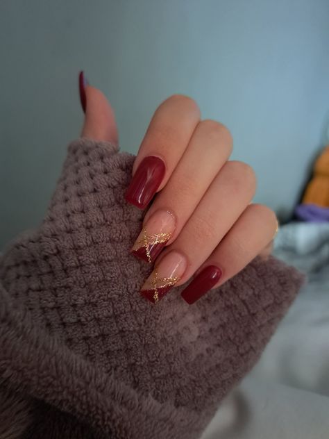 Wine And Gold Nails, Nails, Gold