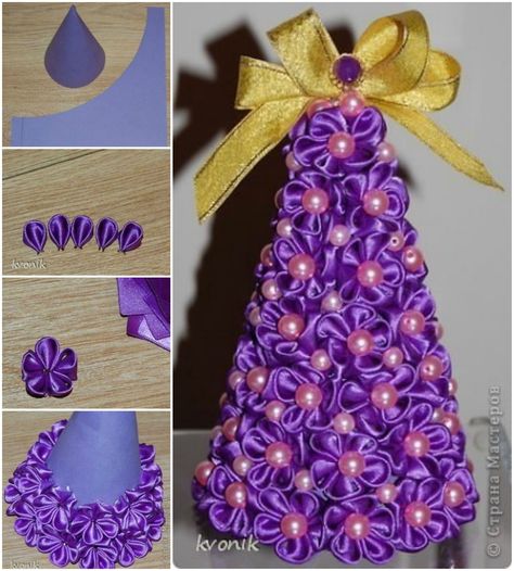 Pretty ribbon Christmas tree .  Check tutorial--> http://wonderfuldiy.com/wonderful-diy-mesh-ribbon-christmas-tree/ Christmas Tree Topiary, Ribbon Christmas Tree, Christmas Tress, Types Of Christmas Trees, Ribbon Christmas, Black Christmas Trees, Kanzashi Flowers, Purple Christmas, Ribbon On Christmas Tree