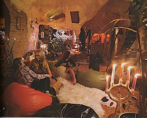 Cave interior with foam stalagtites. "Living For Today", 1972 Cave Interior, 1970s Interior Design, 1970s Decor, Interior Design Books, 70s Decor, Shag Carpet, House Design Photos, Vintage Interiors, Get The Party Started