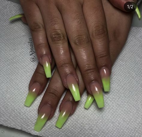 Highlighter Green Nails, Ombre Green Nails, Green Ombré Nails, Green Ombre Nails, Neon Green Nails, Encapsulated Nails, Green Acrylic Nails, Glitter Nails Acrylic, Hard Nails