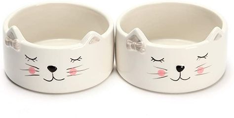 Amazon.com : Kurrajong Farmhouse Set of 2 Ceramic cat Bowls - 4.5" Wide x 2" high - one for Water and one for Food - Cute cat Bowls and so Unique : Pet Supplies Clay Cat Food Bowl, Cute Cat Bowls, Ceramic Cat Bowls, Cat Face Drawing, Cat Water Bowl, Clay Box, Colorful Hairstyles, Diy Bowl, Kids Clay