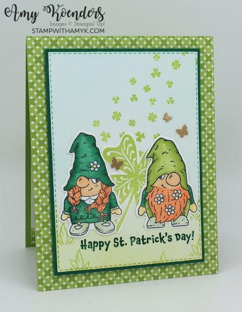 Stampinup Gnome Cards, Stampin Up 2023 Mini Catalog Cards, St Patrick’s Day Cards Diy, Best Day Stampin Up Cards, Lucky Clover Stampin Up Cards, Friendly Gnomes Stampin Up Cards, Stampin Up Mini Catalog 2023, St Patrick’s Day Cards, Friendly Gnomes