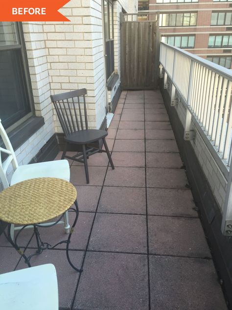 Small Balcony Redo with IKEA Decking - Before and After Photos | Apartment Therapy Ikea Outdoor Flooring, Ikea Decking, Ikea Deck Tiles, Wood Floor Tiles, Ikea Patio, Balcony Tiles, Ikea Outdoor, Bold Paint Colors, Ikea Wood