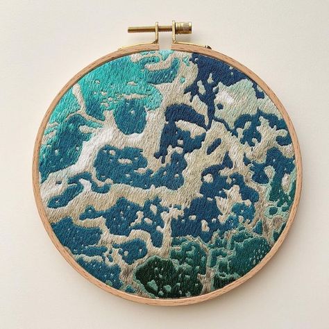 Intricate Ocean Embroidery Inspired by Satellite Images Images Of Earth, Ocean Embroidery, Stitch Patterns Embroidery, Abstract Embroidery, Patterns Embroidery, Satellite Image, Thread Painting, Hand Embroidery Art, Embroidery Hoop Art