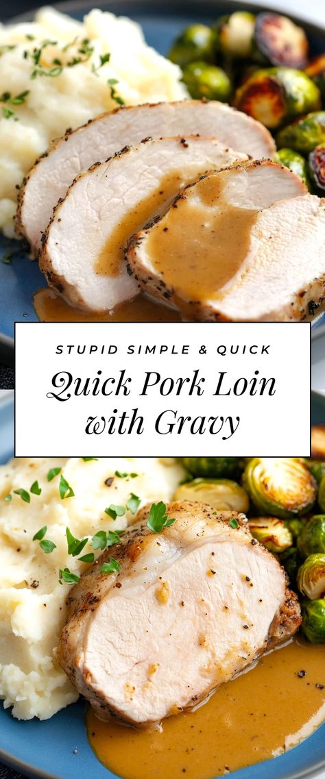 Image for Quick Pork Loin with Gravy Creamy Pork Tenderloin Medallions, Meals With Pork Loin, Pork Loin In Oven Easy, Pork Loin Slices Recipes, Moist Pork Loin Recipes Oven, Pork Loin Recipes Easy, Pork Tender Loin Recipes, Recipes Using Pork Loin, Porkloin Dinner Recipes