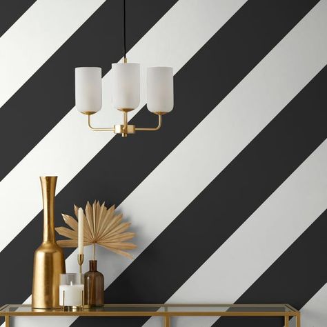 Horizontal Stripes On Wall, Black And White Striped Wall, Red Sofa Living Room, Bedroom Colours, Monochrome Wallpaper, Small Guest Bedroom, Modern Restaurant Design, Stripe Wall, Creative Wall Painting