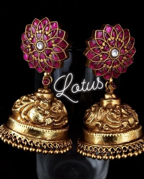 Top-Ruby-Emerald-Jhumkas-Designs (7) Jhumka Designs, Gold Jhumka Earrings, Gold Jewelry Simple Necklace, Indian Jewellery Design Earrings, Antique Jewelry Indian, Gold Pendant Jewelry, Antique Gold Jewelry, Bridal Fashion Jewelry, Gold Jewelry Earrings