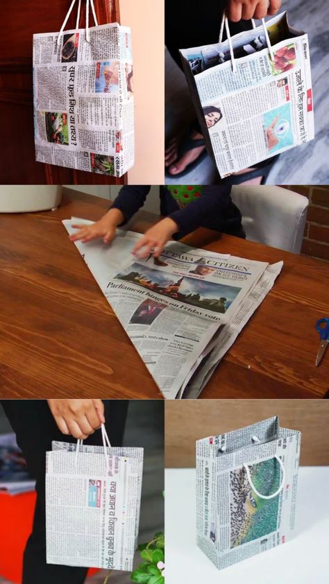 Newspaper Bags Diy, Newspaper Bags Ideas, Paper Bag Diy How To Make, How To Make Paper Bags, How To Make Paper Bag, Paper Bags Ideas, Paper Bag Tutorial, Craft Decoration Ideas, Newspaper Diy